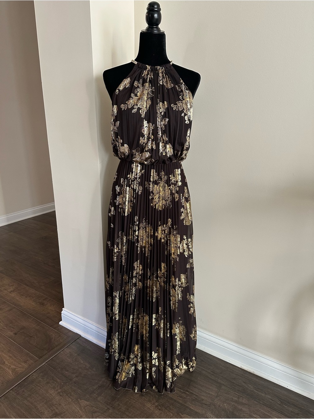 MSK Halter Dark Brown and Gold evening gown size 2